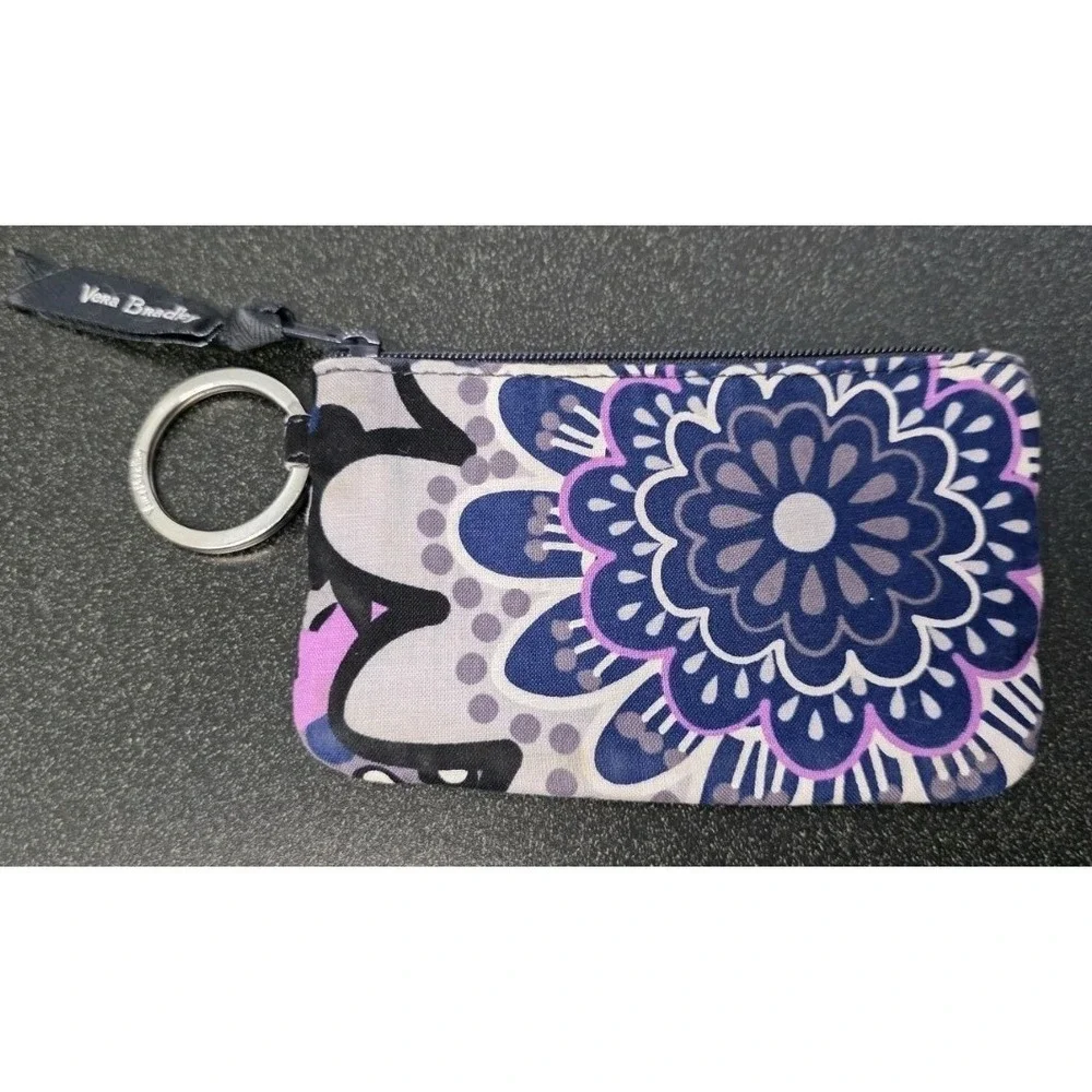 VERA BRADLEY ZIP ID CASE MIMOSA MEDALLION Lighten Up Purple Floral Boho‎ Coin